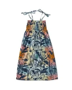 -Shoulder Linen-Blend Midi Dress Kids