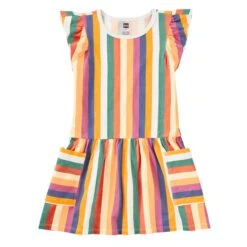 Tea Collection Flutter Sleeve Pocket Dress - Lamu Sunset Stripe By Tea Collection