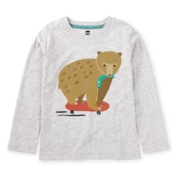 Tea Collection Skatin Baby Bear Graphic Tee - Light Heather Grey By Tea Collection FINAL SALE