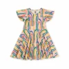 Tea Collection Flutter Sleeve Twirl Dress - Rainbow Pineapple Stripe By Tea Collection -Baby Clothing Store FlutterSleeveTwirlDress RainbowPineappleStripe