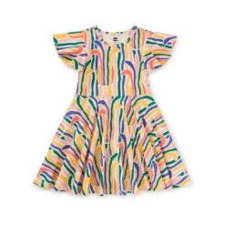 Tea Collection Flutter Sleeve Twirl Dress - Rainbow Pineapple Stripe By Tea Collection