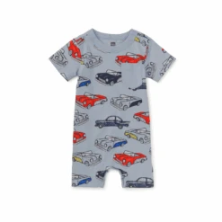 Tea Collection Pocket Shortie Baby Romper - Cuban Cars By Tea Collection