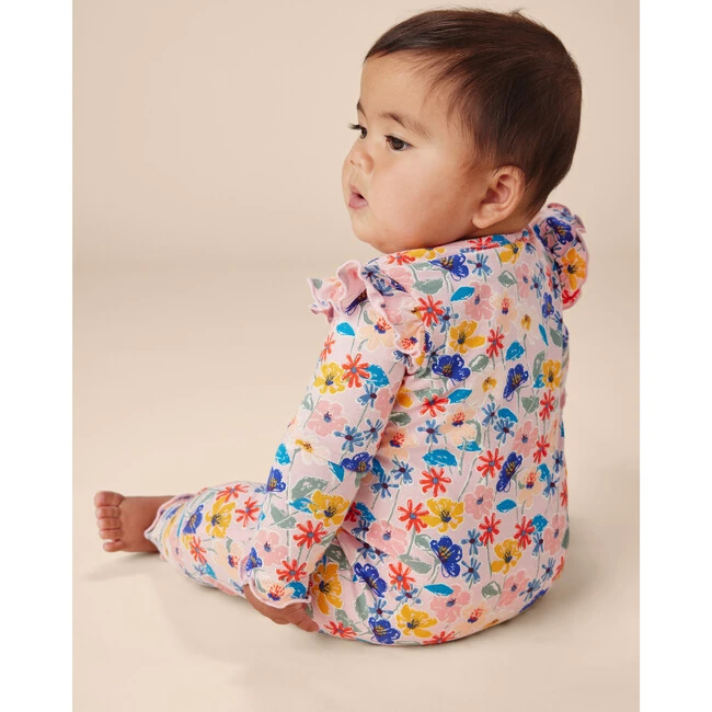 Ruffle Shoulder Baby Romper, Pink Floral 8 Ruffle Shoulder Baby Romper, Pink Floral - Image 6