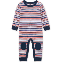 Stripe Knee Patch Baby Romper, Stripes