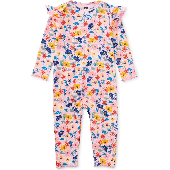 Ruffle Shoulder Baby Romper, Pink Floral 3 Ruffle Shoulder Baby Romper, Pink Floral