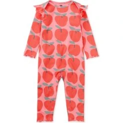 Print Ruffle Shoulder Baby Romper, Normandy Apples