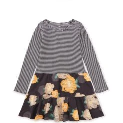 Baby Clothing Store 20 Striped & Floral Print Tiered Skirted Twirl Dress, Impressionist Roses