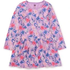 Floral Print Long Sleeve Pocket Dress, Fleur-De-Lis