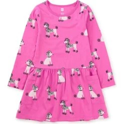 Print Long Sleeve Pocket Dress, Poodle Promenade