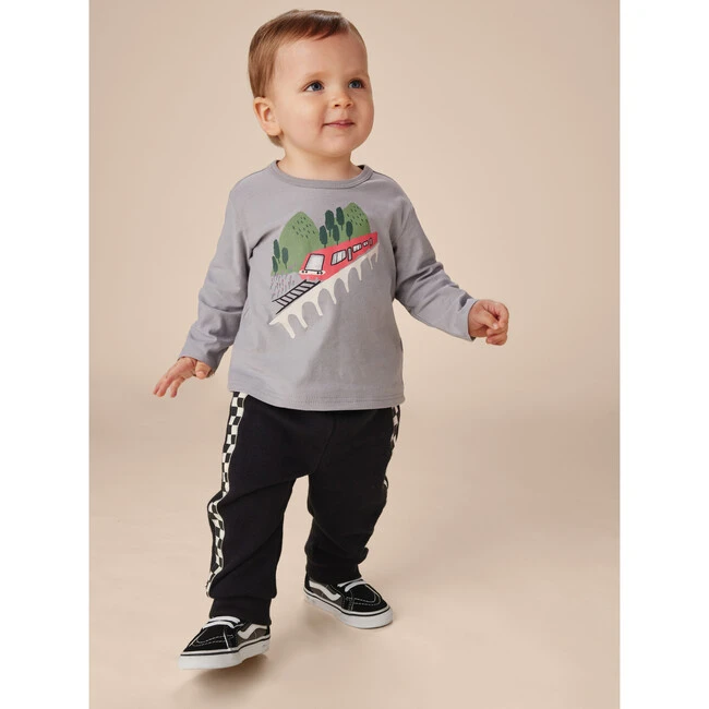 Train Baby Graphic Tee, Grey 5 Train Baby Graphic Tee, Grey - Image 3