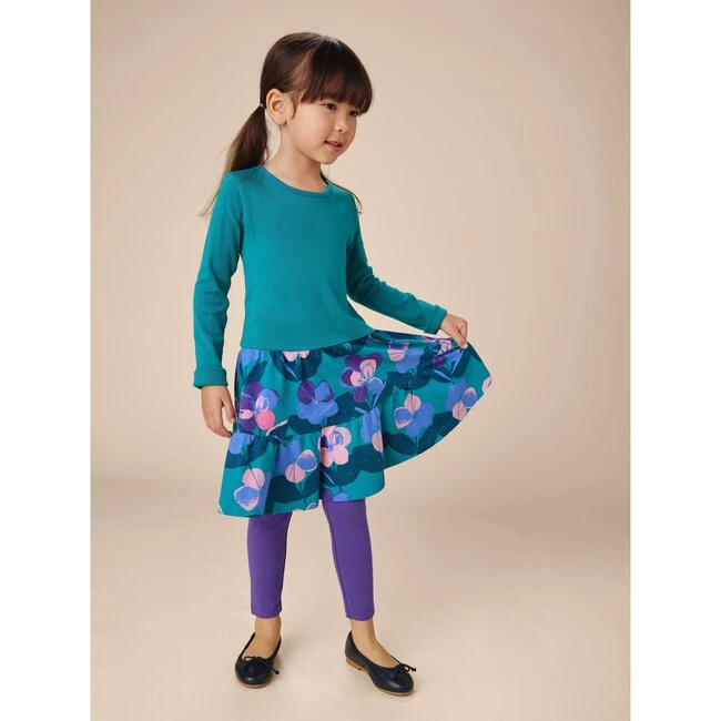 Floral Print Tiered Skirted Twirl Dress, Painterly Pansies 4 Floral Print Tiered Skirted Twirl Dress, Painterly Pansies - Image 2