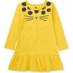 Ruffle Hem Graphic Dress, Yellow Cat