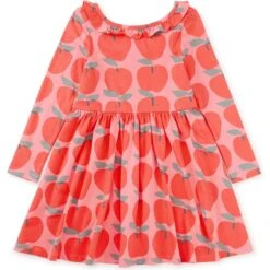 Print Ruffle Collar Ballet Dress, Normandy Apples